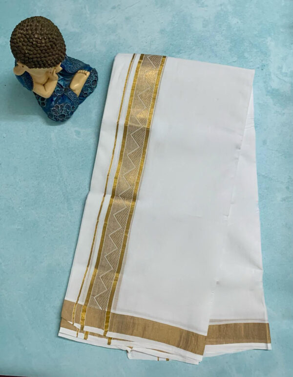 Cotton Bleach – Jacquard Weave - Gold Border – Pyramid Design Dhoti