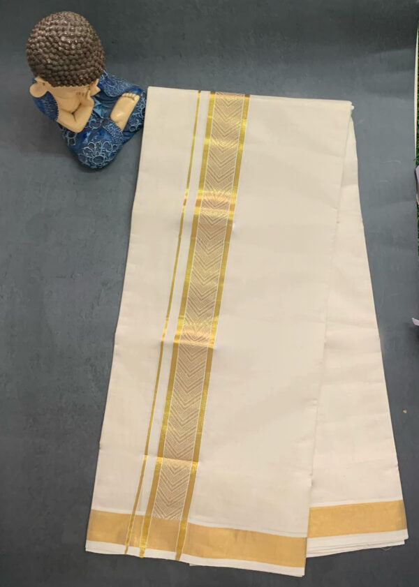 Cotton Grey – Jacquard Design – Gold Border – V Shape Dhoti