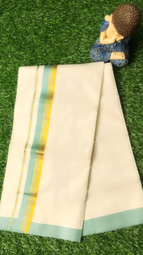 Cotton Grey Gold & Pale Green Border Dhoti
