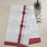 Cotton Bleach-Silver with Red Border Dhoti