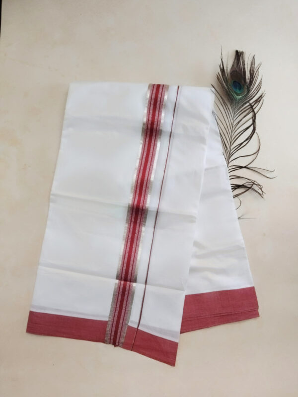 Cotton Bleach-Silver with Red Border Dhoti