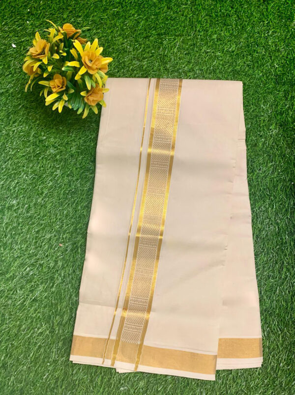 Cotton Grey – Jacquard Weave – Gold Border – Check Design Dhoti
