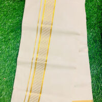 Cotton Bleach – Jacquard Weave – Gold Border – Side Line Design Dhoti