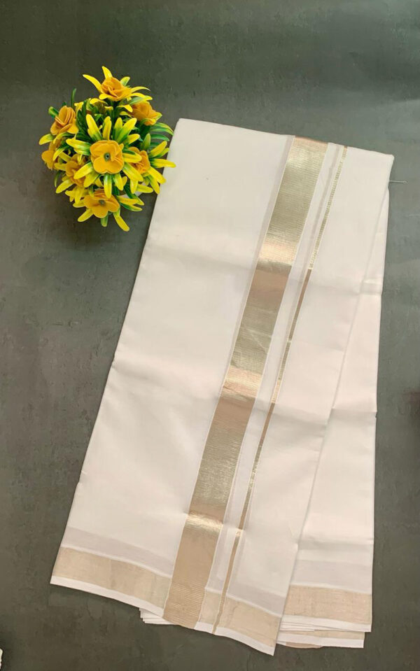 Cotton Bleach – 1 ½ Inch Silver Border Design Dhoti