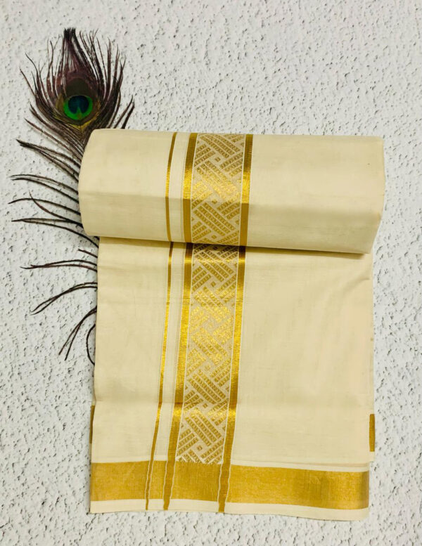 Cotton Grey – Jacquard Weave – Gold Border – Diagonal Line Design Dhoti