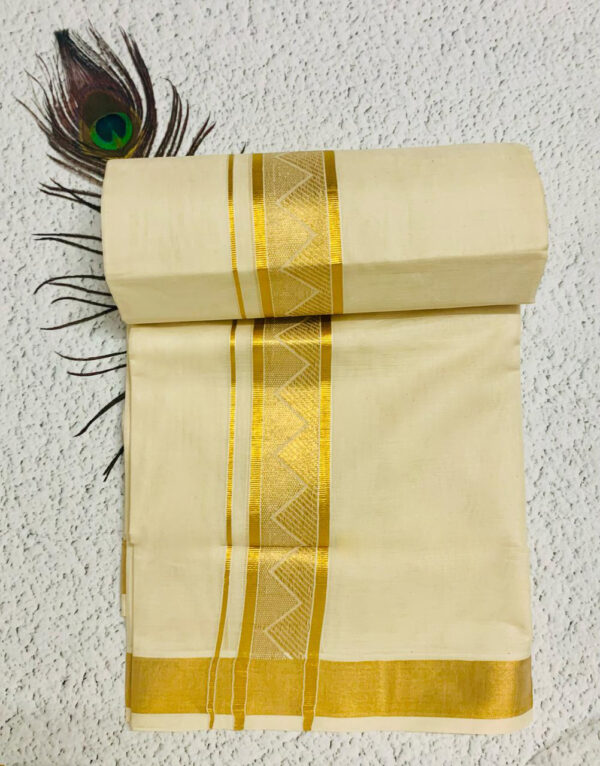 Cotton Grey – Jacquard Weave – Gold Border – Pyramid Design Dhoti