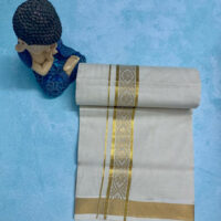 Cotton Grey – Jacquard Weave – Gold Border – Floral Design Dhoti