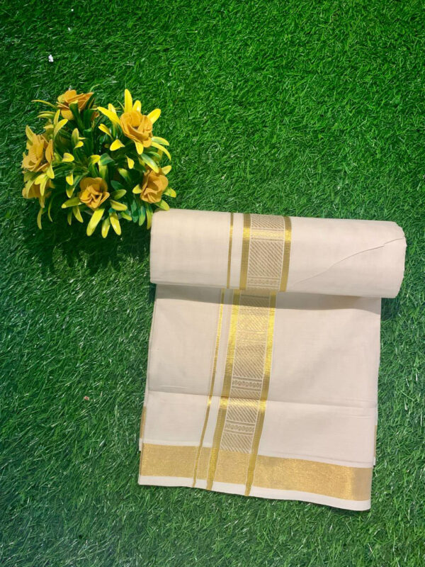 Cotton Grey – Jacquard Weave – Gold Border – Check Design Dhoti