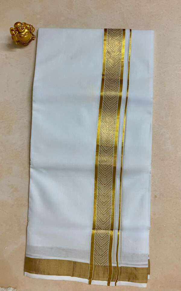 Cotton Bleach – Jacquard Weave Gold Border – V Shape Design Dhoti