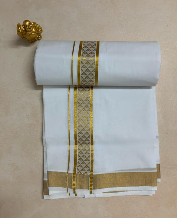 Cotton Bleach – Jacquard Weave Gold Border – Diamond Cutting Design Dhoti