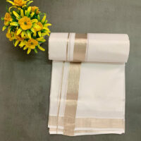 Cotton Bleach – 1 ½ Inch Silver Border Design Dhoti