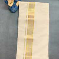 Cotton Grey – Jacquard Design – Gold Border – V Shape Dhoti