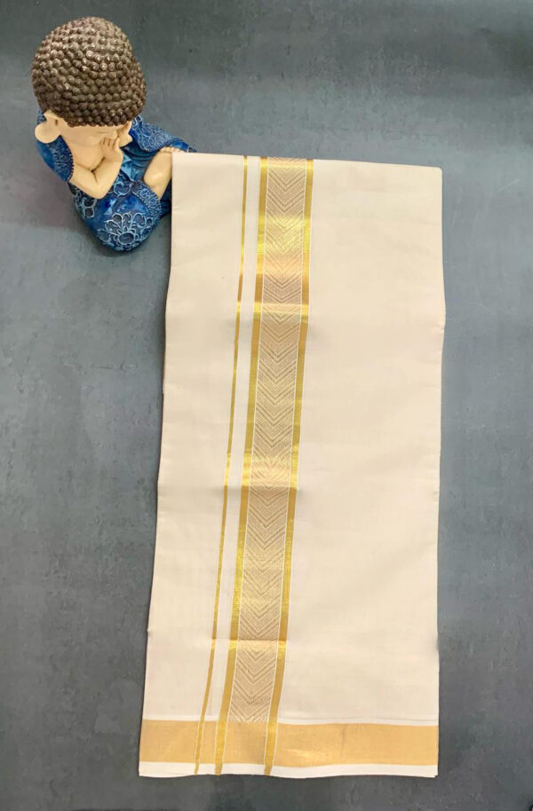 Cotton Grey – Jacquard Design – Gold Border – V Shape Dhoti