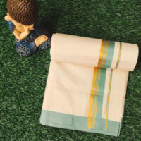 Cotton Grey Gold & Pale Green Border Dhoti