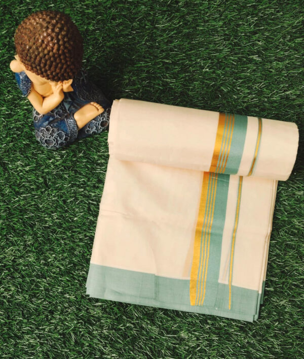 Cotton Grey Gold & Pale Green Border Dhoti