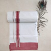 Cotton Bleach-Silver with Red Border Dhoti
