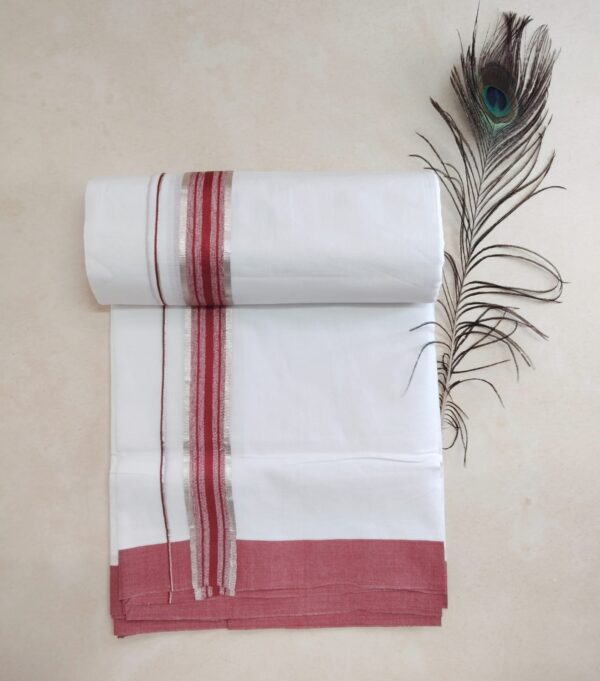 Cotton Bleach-Silver with Red Border Dhoti