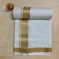Cotton Bleach – Jacquard Weave Gold Border – V Shape Design Dhoti