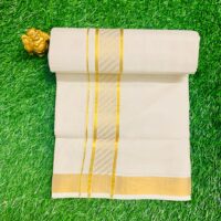 Cotton Bleach – Jacquard Weave – Gold Border – Side Line Design Dhoti