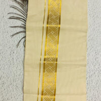 Cotton Grey – Jacquard Weave – Gold Border – Diagonal Line Design Dhoti