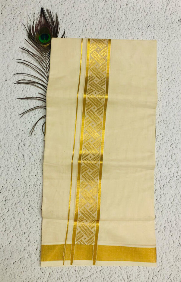 Cotton Grey – Jacquard Weave – Gold Border – Diagonal Line Design Dhoti