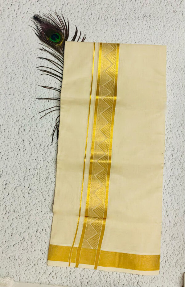 Cotton Grey – Jacquard Weave – Gold Border – Pyramid Design Dhoti