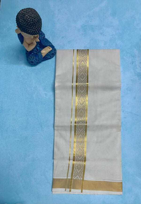 Cotton Grey – Jacquard Weave – Gold Border – Floral Design Dhoti