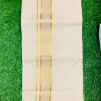 Cotton Bleach – Jacquard Weave – Gold Border – Side Line Design Dhoti
