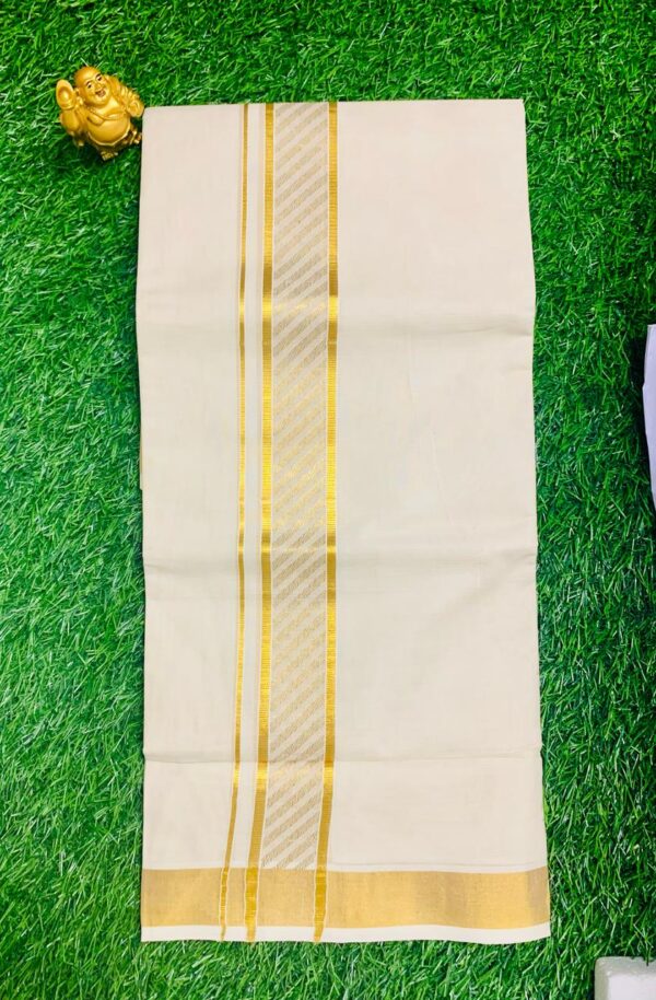Cotton Bleach – Jacquard Weave – Gold Border – Side Line Design Dhoti