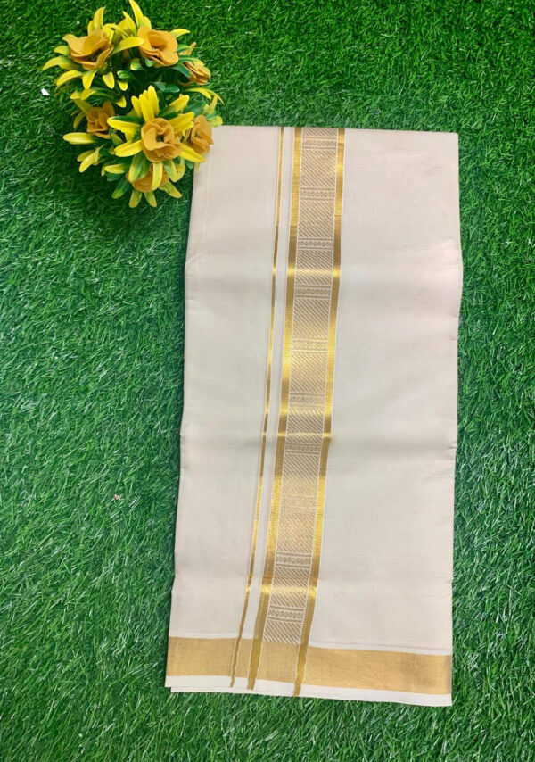 Cotton Grey – Jacquard Weave – Gold Border – Check Design Dhoti