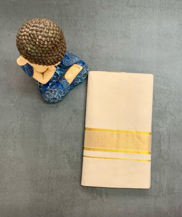 Cotton Grey – Jacquard Design – Gold Border – V Shape Dhoti
