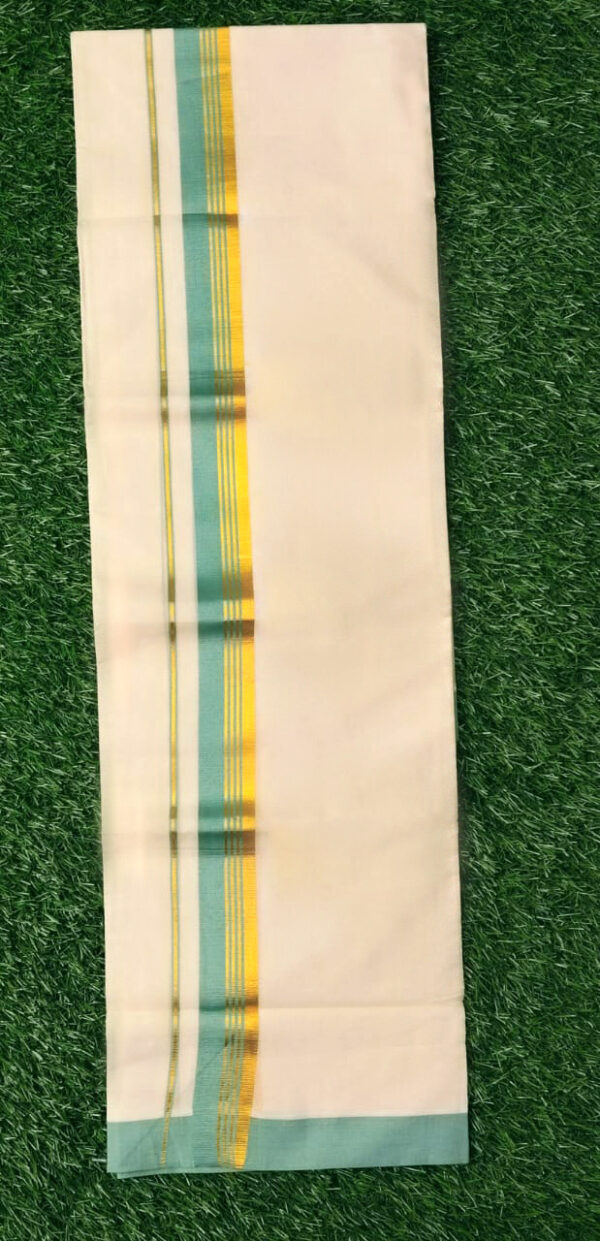 Cotton Grey Gold & Pale Green Border Dhoti