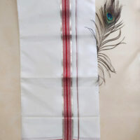 Cotton Bleach-Silver with Red Border Dhoti