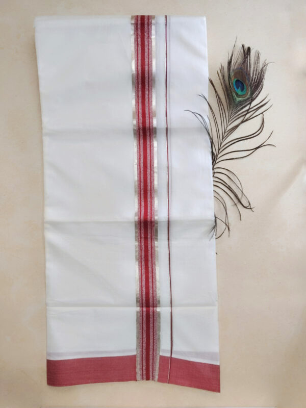 Cotton Bleach-Silver with Red Border Dhoti
