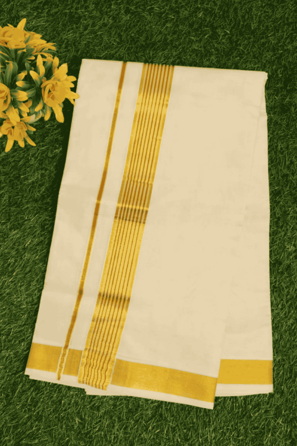 Cotton Bleech - Fancy – Gold Border with Brown Linings Dhoti