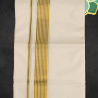 Cotton Bleech - Fancy – Gold Border with Green Linings Dhoti