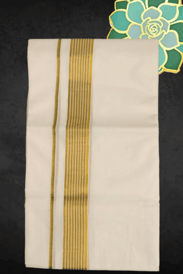 Cotton Bleech - Fancy – Gold Border with Green Linings Dhoti