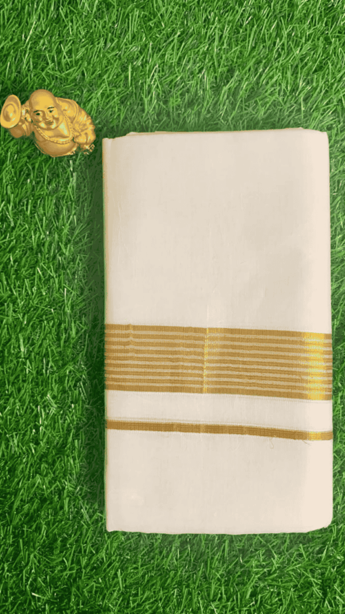 Cotton Bleech - Fancy – Gold Border with Brown Linings Dhoti