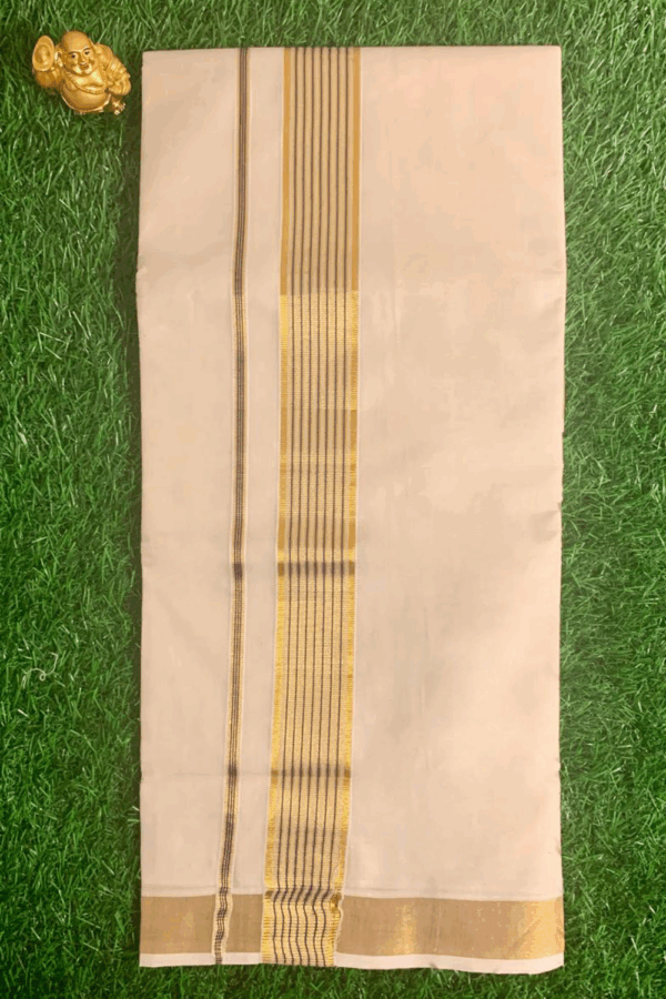 Cotton Bleech - Fancy – Gold Border with Black Linings Dhoti