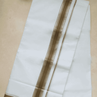Cotton Bleech – Silver with Biscuit Brown Border Dhoti