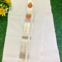 Cotton Bleech – 1 ½ Inch Silver Border with Kathakali Small Print Dhoti