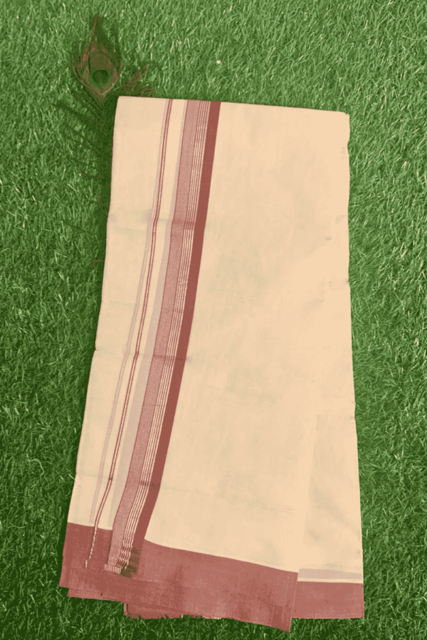 Cotton Grey – Silver Linings with Maroon Border Dhoti