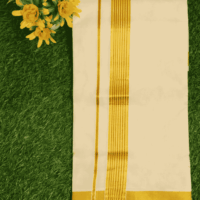Cotton Bleech - Fancy – Gold Border with Brown Linings Dhoti
