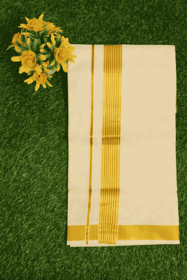 Cotton Bleech - Fancy – Gold Border with Brown Linings Dhoti