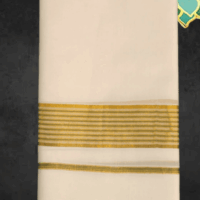 Cotton Bleech - Fancy – Gold Border with Green Linings Dhoti