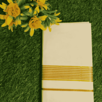 Cotton Bleech - Fancy – Gold Border with Brown Linings Dhoti