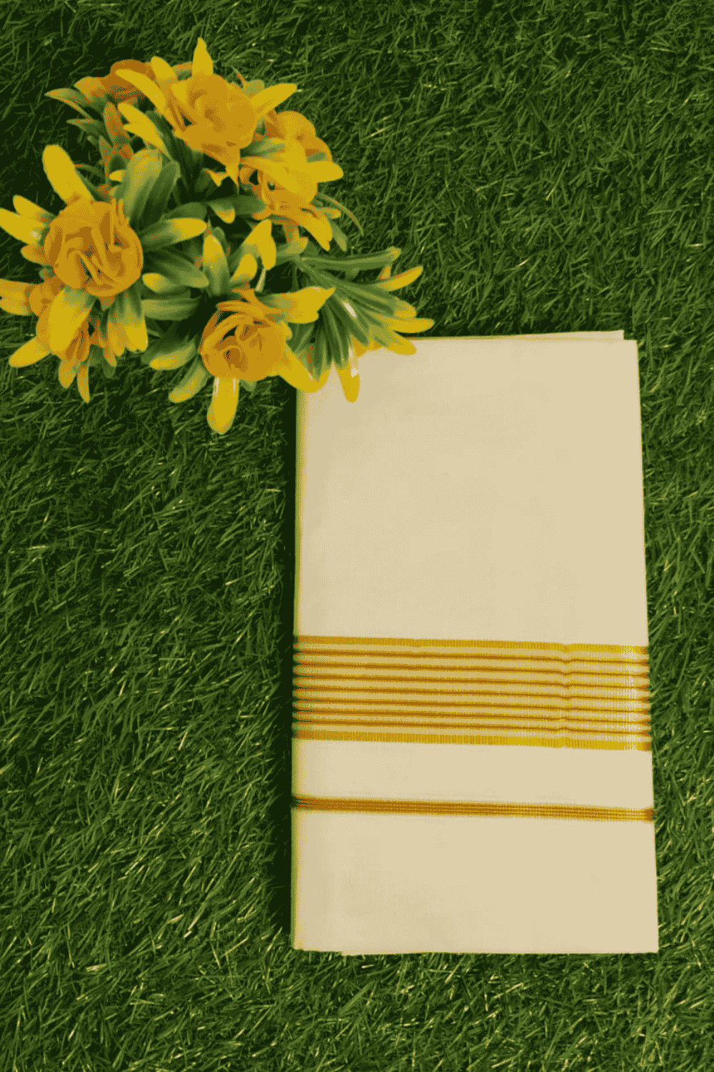 Cotton Bleech - Fancy – Gold Border with Brown Linings Dhoti