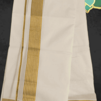 Cotton Bleech - Fancy – Gold Border with Green Linings Dhoti