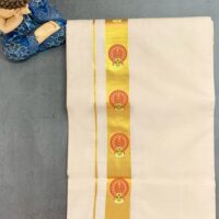 Cotton Grey – 1 ½ Inch Gold – Kathakali Small Print Dhoti