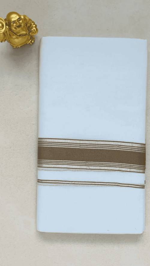 Cotton Bleech – Silver with Biscuit Brown Border Dhoti